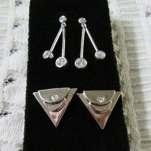 Modern Set of 2 CZ Silver Earrings